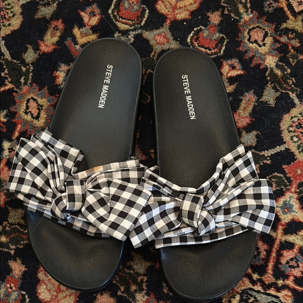 Steve Madden Black and White Women's Slide Sandals